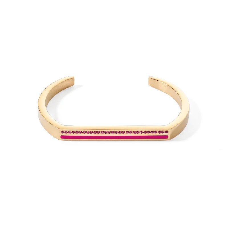 Classic Wedding Bangle Sets-Coeur De Lion Gold and Pink Crystal Square Stripes Bangle Cuff