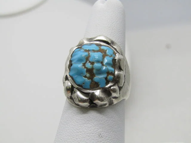 Gold Engagement Ring with Custom BirthstoneVintage Southwestern Sterling Turquoise Ring, Freeform, Size 7, 1970's, 16.53 gr., Unisex