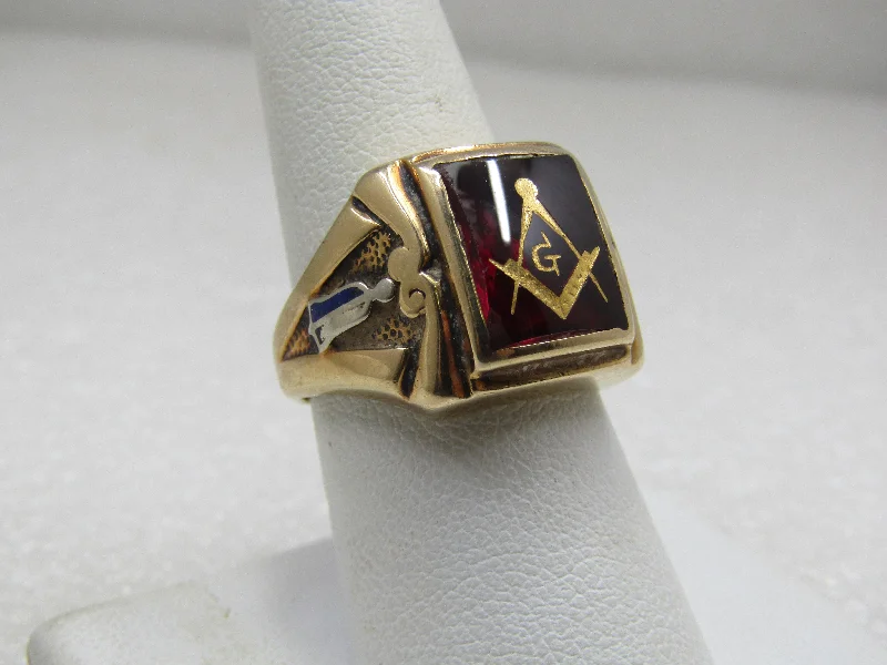 Custom Wedding Ring for CouplesVintage 10kt  Ruby Masonic Ring, Sz. 8, Two-Tone. Signed Crose, Mid-Century