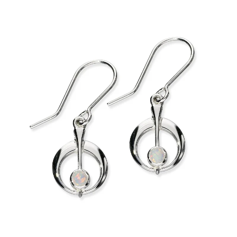 Oval Earrings-Harlequin Silver Earrings SE359 White Opal