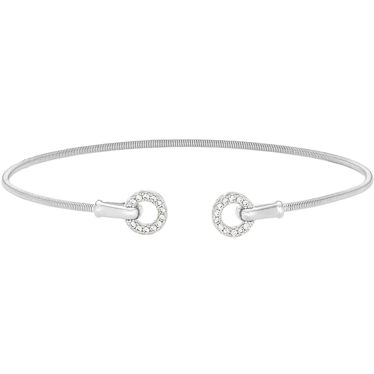 Silver Cuff Bracelet For Women-Rhodium Finish Sterling Silver Cable Cuff Bracelet with Simulated Diamond Open Circles