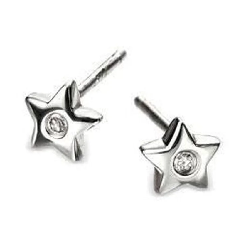 Custom Designer Drop Earrings-Silver Diamond Set Star Stud Earrings