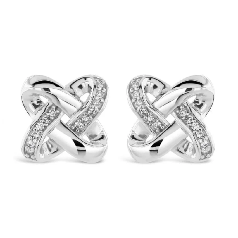 Artistic Gemstone Earrings-9ct White Gold Diamond Set Celtic Twist Stud Earrings