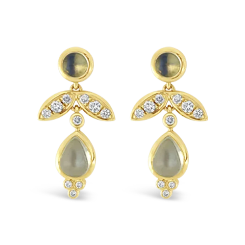 Gold Stud Earrings-Moonstone & Diamond Temple St. Clair Estate Earrings