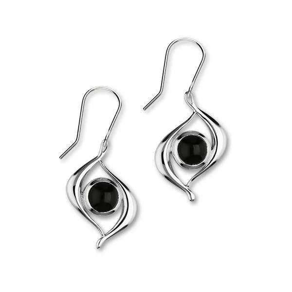 Art Deco Earrings-Retro Sterling Silver & Black Onyx Drop Earrings, SE293