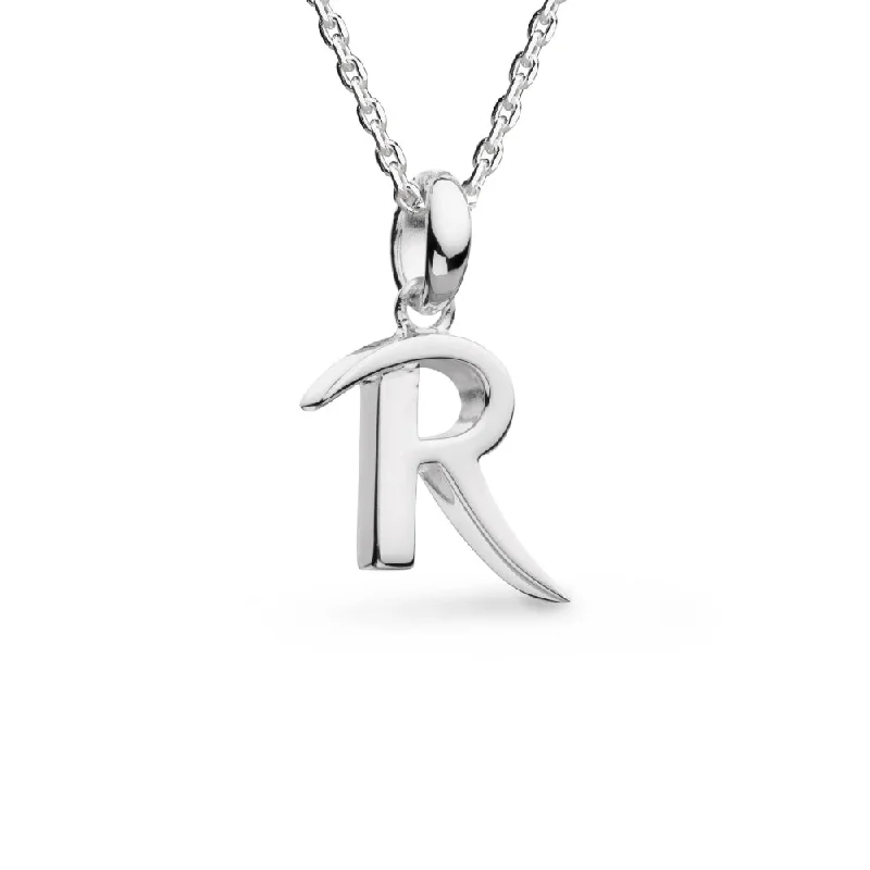 Custom Wedding Ring with Diamonds-Long Chain Pendant Necklace for Women-Silver Signature Skript Capital R 18" Necklace