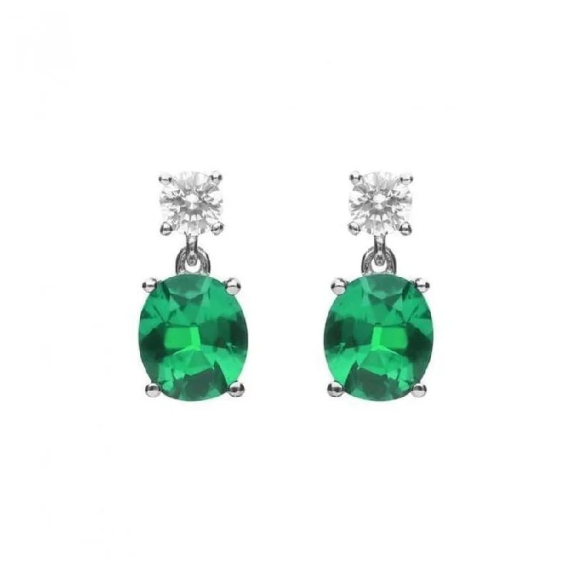 Retro Pearl Drop Earrings-Silver Oval Green Cubic Zirconia Drop Earrings