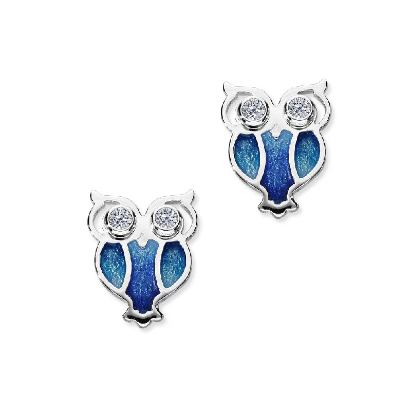 Earrings for Every Occasion-Nature in Flight Sterling Silver & Cubic Zirconia Enamel Owl Stud Earrings, ECE24