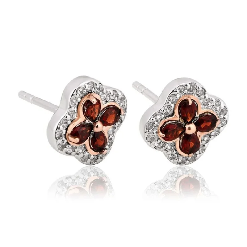 Handmade Drop Earrings-Silver and 9ct Rose Gold Tudor Court Garnet & White Zircon Stud Earrings