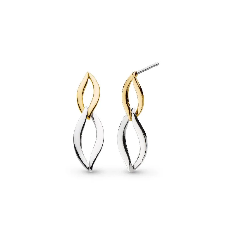 Classic Drop Earrings-Silver & Yellow Gold Plated Entwine Twine Link Golden Drop Earrings