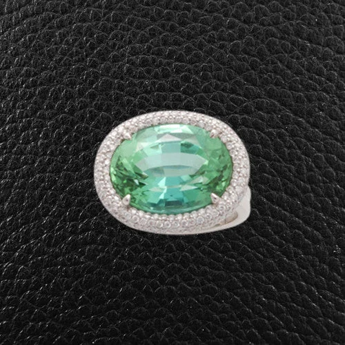 Simple Diamond Wedding Band for WomenBlue-Green Tourmaline & Diamond Ring