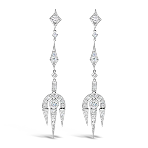 Luxury Earrings-Diamond Dangle Estate Earrings