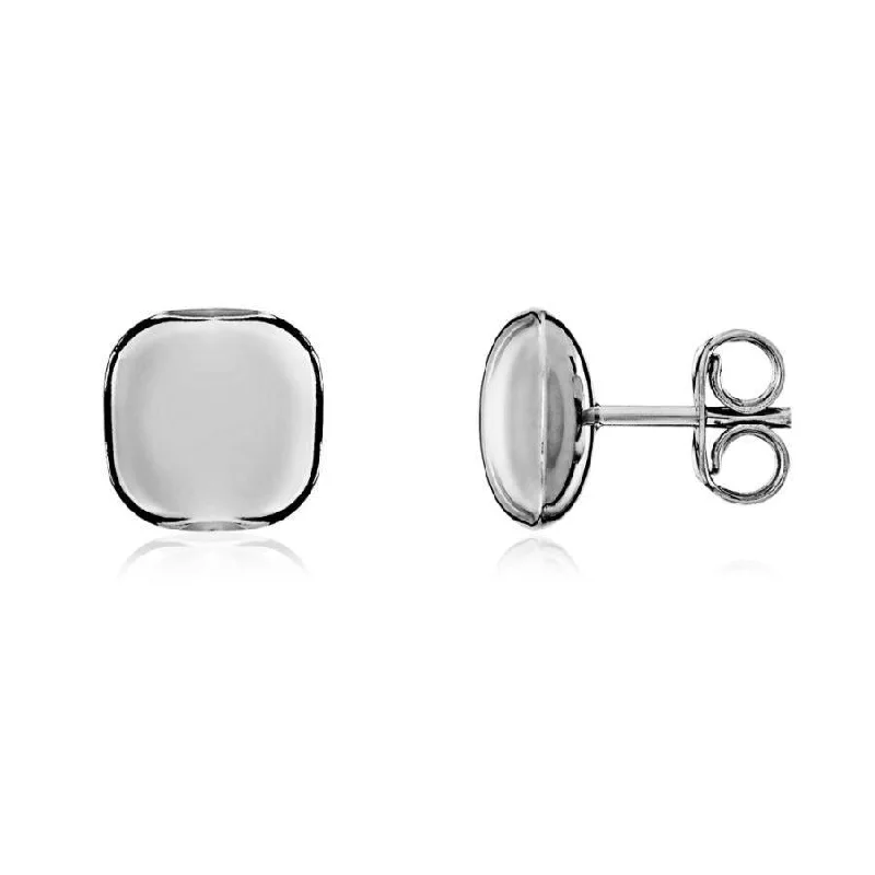 Long Pearl Earrings-9ct White Gold Cushion Shaped Stud Earrings