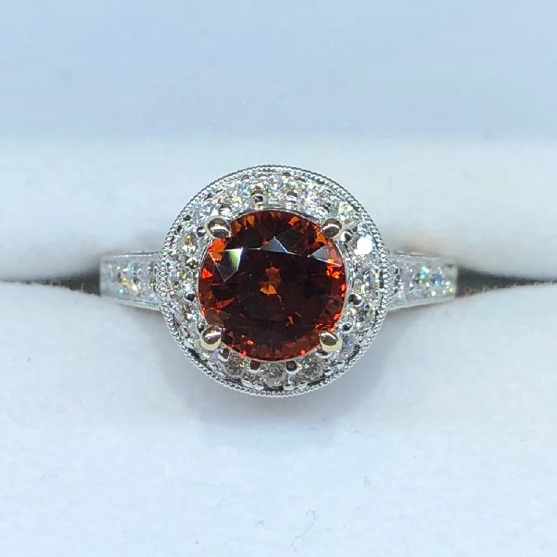 Vintage-Inspired Engagement RingSpessartite Garnet and Diamond Ring