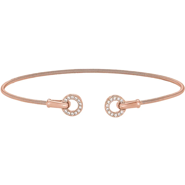 Custom Bracelets-Rose Gold Finish Sterling Silver Cable Cuff Bracelet with Simulated Diamond Open Circles