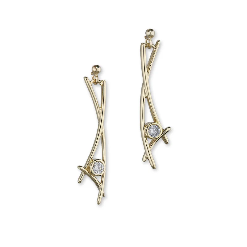 Geometric Crystal Earrings-Cherish 9ct Yellow Gold Earrings GDE120 Diamond