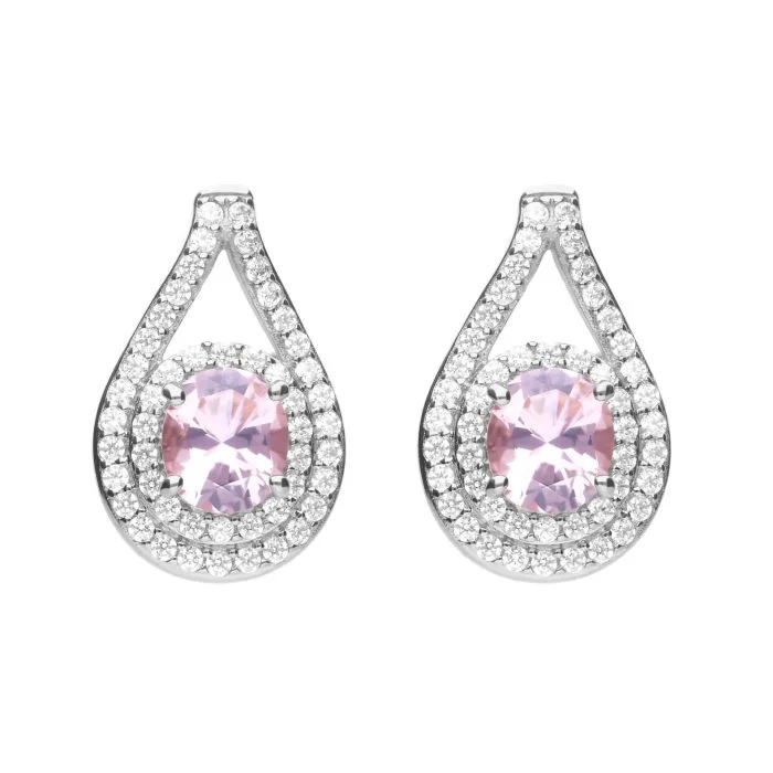 Multi-stone Silver Earrings-Diamonfire Round Pink and White Teardrop Earrings