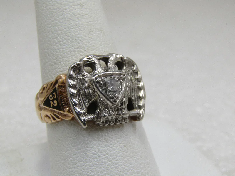 Simple Gold Wedding RingVintage 10kt Masonic 32nd Degree Diamond Double Headed Eagle Ring, Sz. 9.5