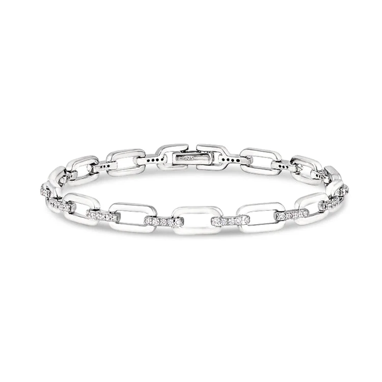 Men's Rope Bracelets-Platinum Finish Sterling Silver Micropave Open Links Bracelet with Simulated Diamonds.  - 7.5"