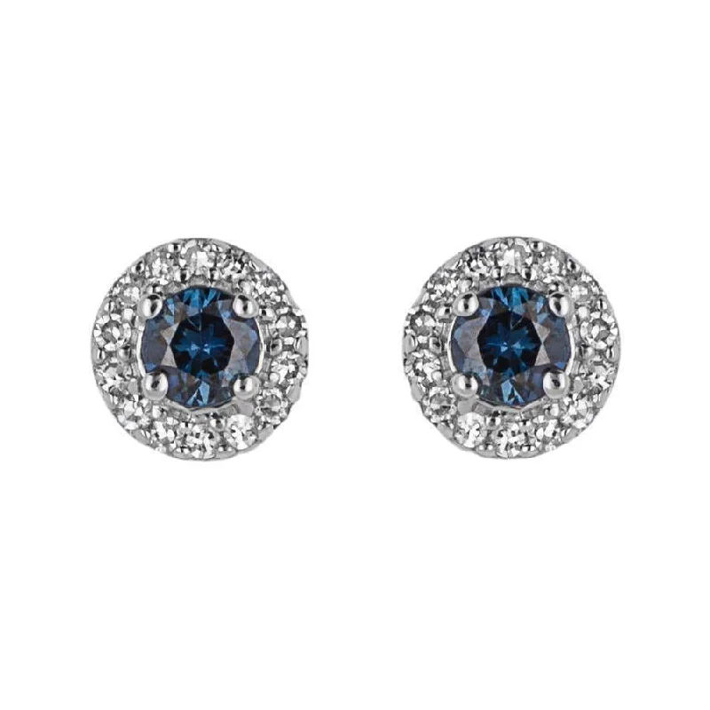 Modern Hoop Drop Earrings-9ct White Gold Round Sapphire & Diamond Cluster Stud Earrings