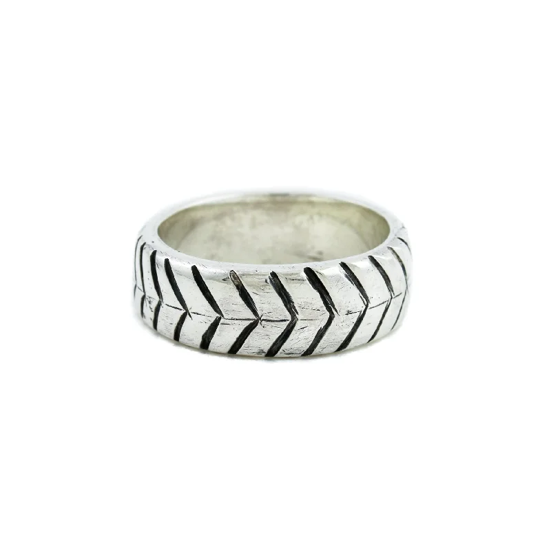 Classic Wedding Band for HimSilver x 9mm "Chevron" Brutalist Band