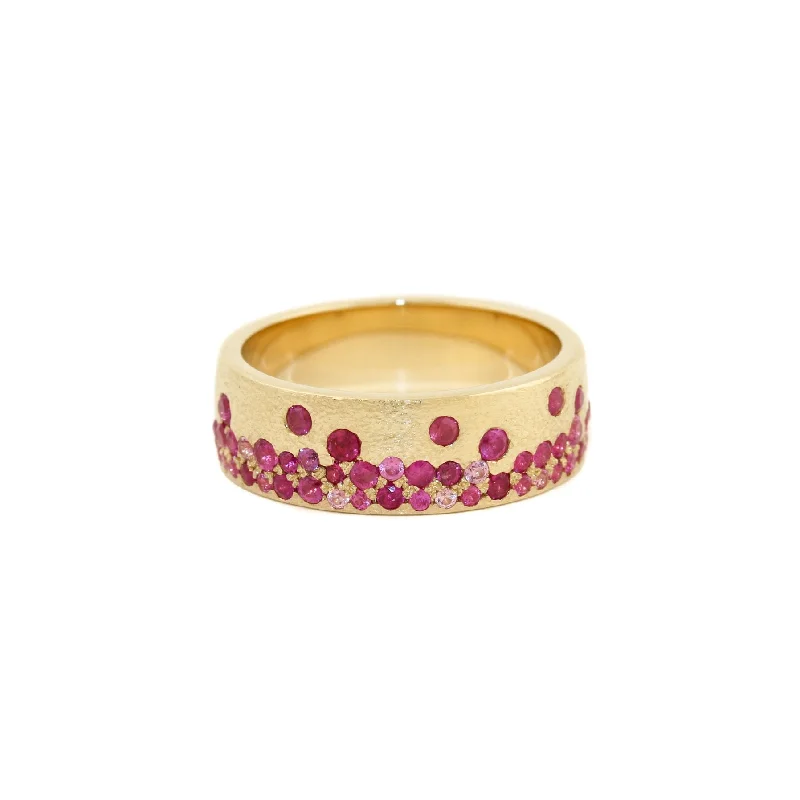 Customizable Wedding Ring with Birthstone14k x 7mm Magenta Sapphire Kaleidoscope Confetti Band