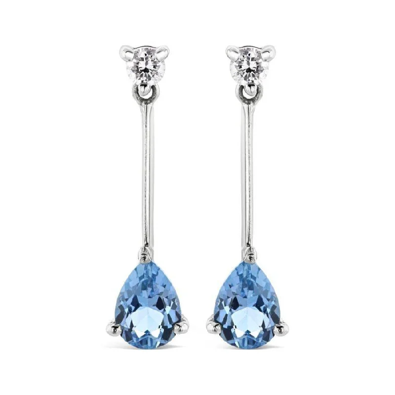 Multi-stone Drop Earrings-18ct White Gold Pear Cut Aquamarine & Diamond Long Drop Earrings