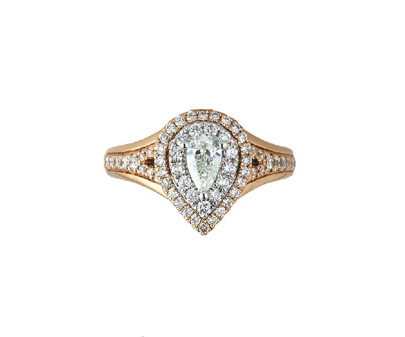 Custom Engagement Ring for Your Partner1.00ctw Pear and Round Diamond Double Frame Engagement Ring in 14K