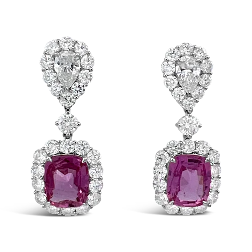 Big Gold Earrings-Pink Sapphire & Diamond Dangle Earrings