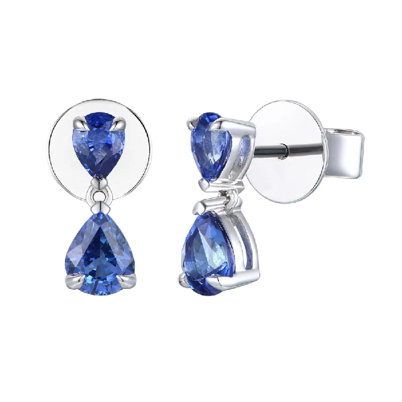 Art Deco Earrings-18ct white gold 2 pear shaped sapphire claw set drop earrings