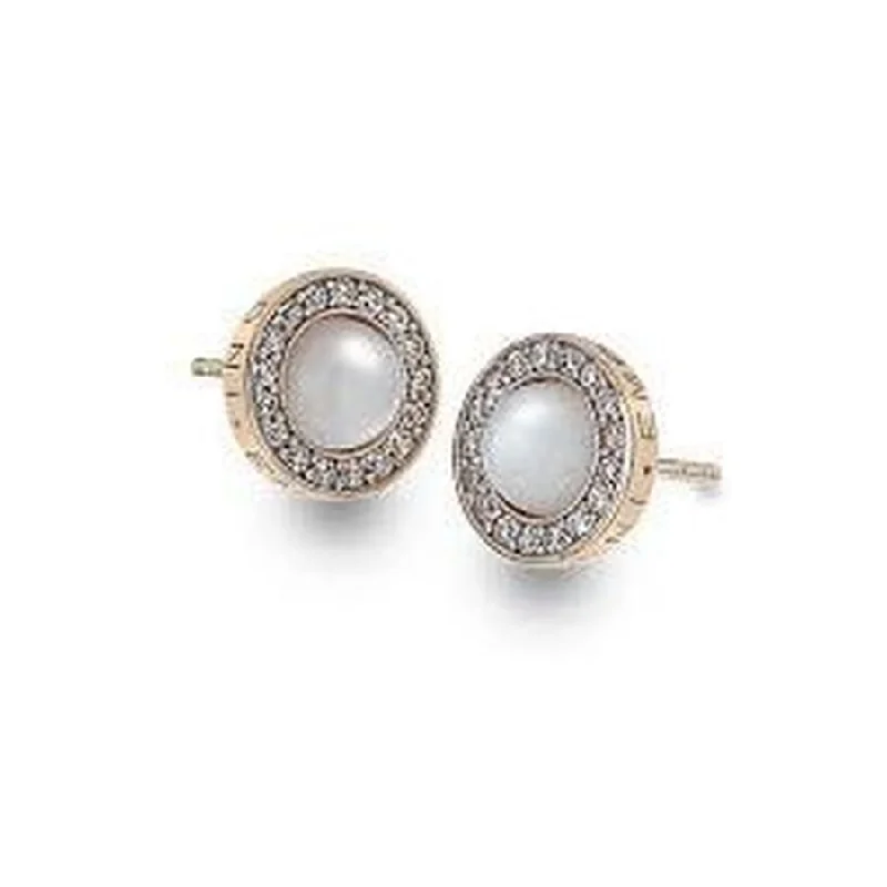 Boho Stud Earrings-Emozioni Rose Gold Plated Mother-Of-Pearl and Cubic Zirconia Set Stud Earrings