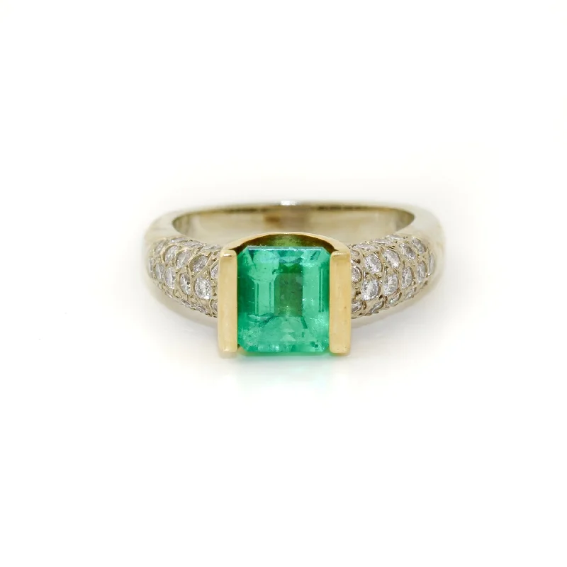 Elegant Wedding Ring for HimTwo-Tone 18k x 1.78 ct Princess-Cut Emerald & Diamond Cluster Engagement