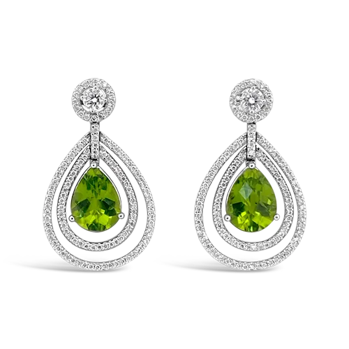 Chunky Earrings-Peridot & Diamond Dangle Earrings