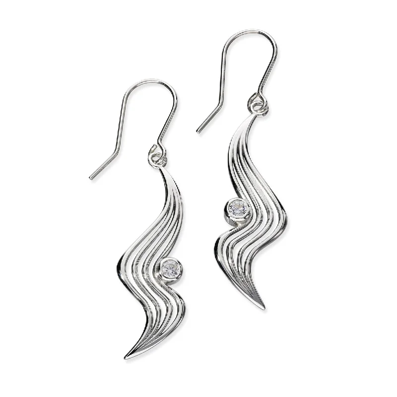 Clear Crystal Drop Earrings-Tide Silver Drop Earrings CE478