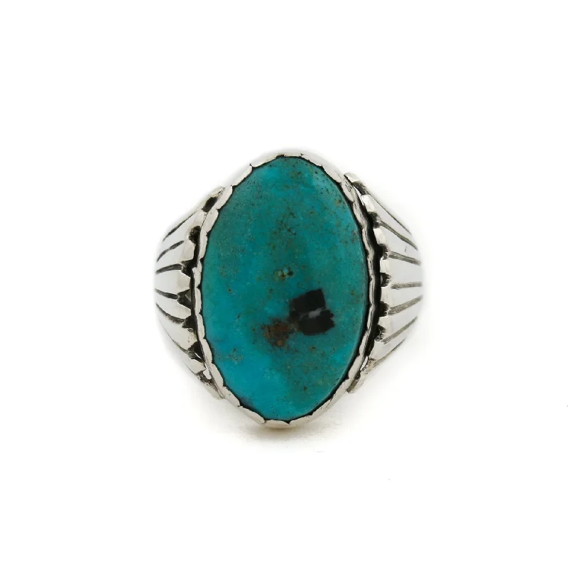 Custom Oval Engagement RingVintage 1970's Shell-Motif x Mongolian Turquoise Navajo Ring