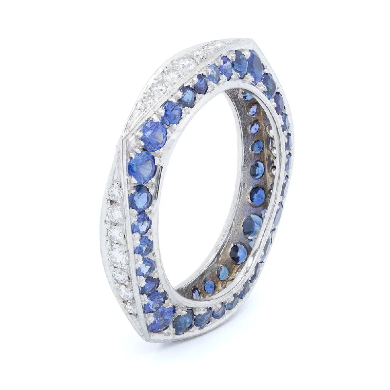 Personalized Wedding Ring for Anniversary GiftSapphire & Diamond Keshet Ring in White Gold