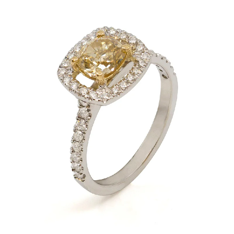 Personalized Wedding Ring with InitialsCanary Yellow Diamond Halo Ring