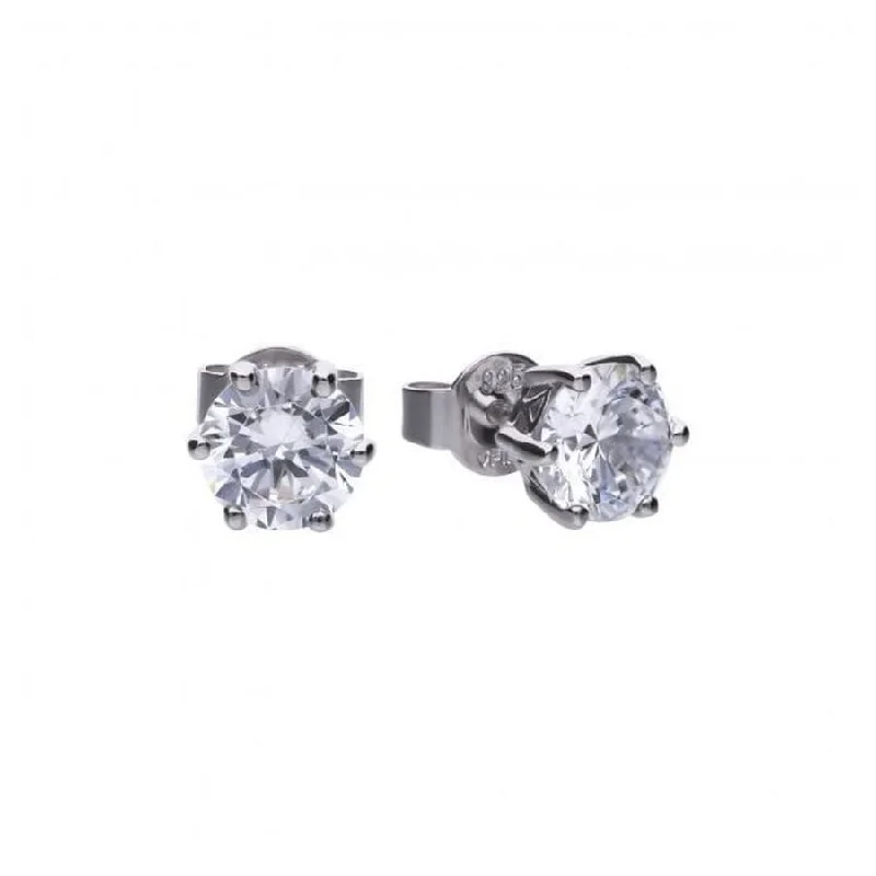 White Gemstone Earrings-Silver claw set solitaire CZ stud earrings