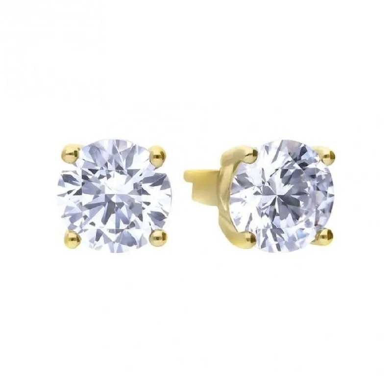 Custom Designer Drop Earrings-Gold Plated Silver 2.00ct Cubic Zirconia Solitaire Stud Earrings