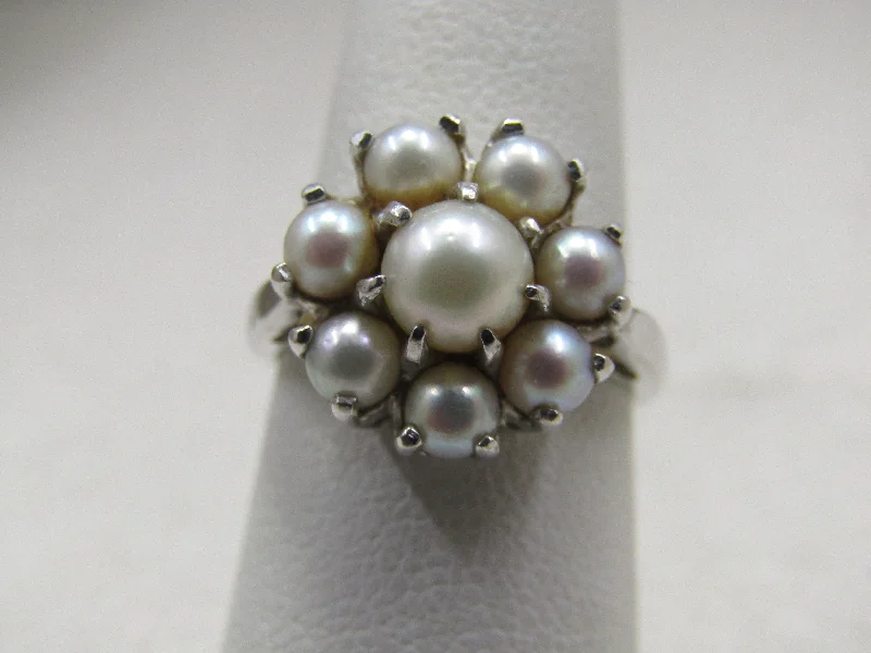 Custom Diamond Engagement Ring SetVintage 10kt Pearl Cluster Halo Ring, Sz. 5.75, 1960's-1970's