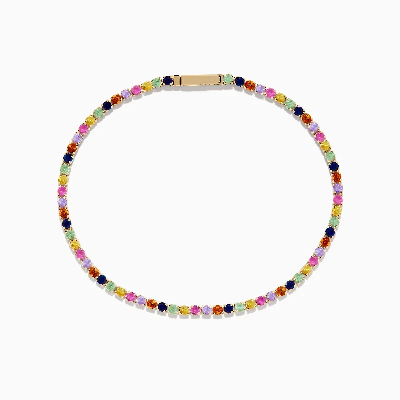 Adjustable Rope Bracelets-Watercolors 14K Yellow Gold Multi Sapphire Tennis Bracelet