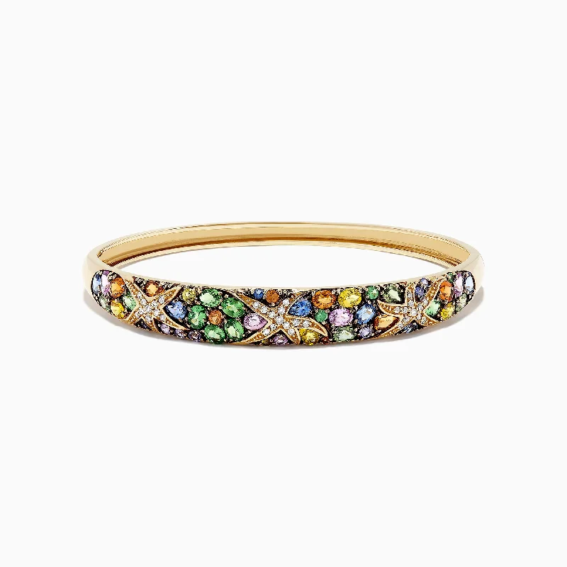 Multi-Layer Bracelets-Watercolors 14K Yellow Gold Multi Sapphire & Diamond Bangle, 7.89 TCW