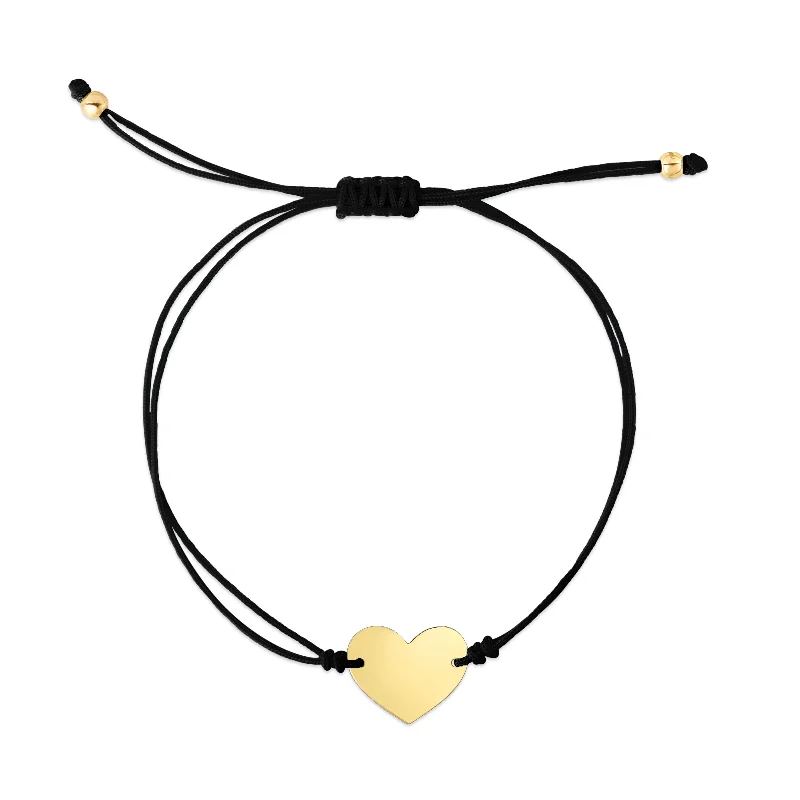 Chunky Bracelets-14K Black Cord Heart Adjustable Bracelet