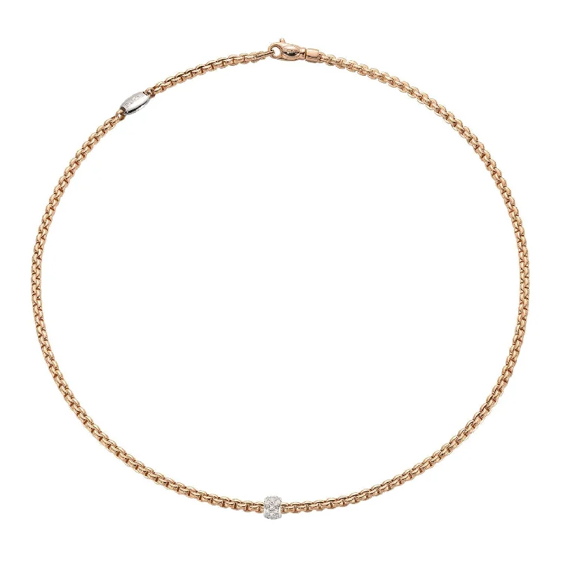 Simple Silver Wedding Band-Silver Crystal Necklace Set-Eka Necklace Rse/Wht dia 0.19ct - 18ct Rose gold