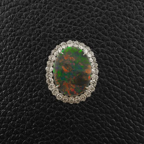 Personalized Birthstone Engagement Ring for WomenBlack Opal & Diamond Ring