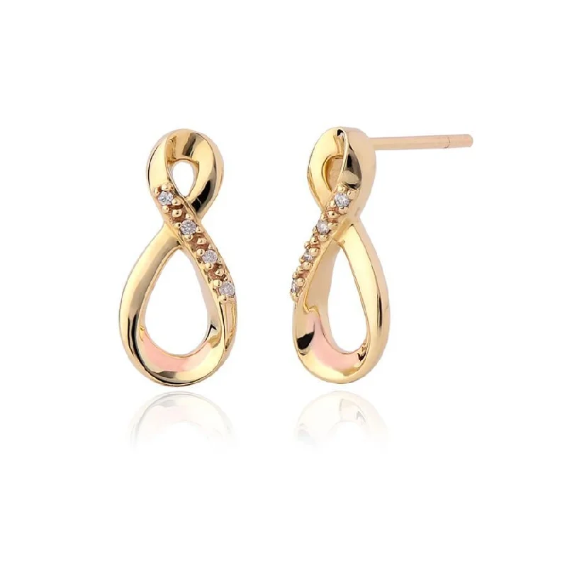 Crystal Hoop Earrings for Weddings-9ct Yellow & Rose Gold Eternity Diamond Set Drop Earrings