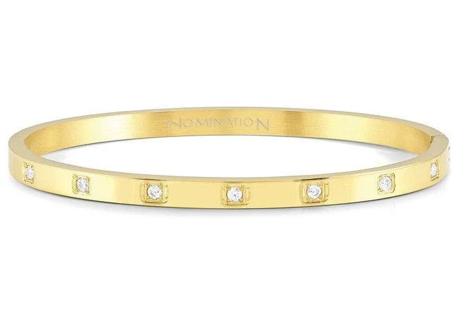 Gold-Plated Bangle Sets-Nomination Gold Cubic Zirconia Squares Bangle