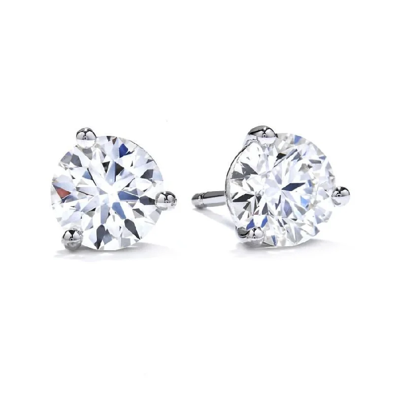 Bridal Silver Earrings-1.42ct Round Brilliant Cut Diamond Solitaire 18ct White Gold Stud Earrings