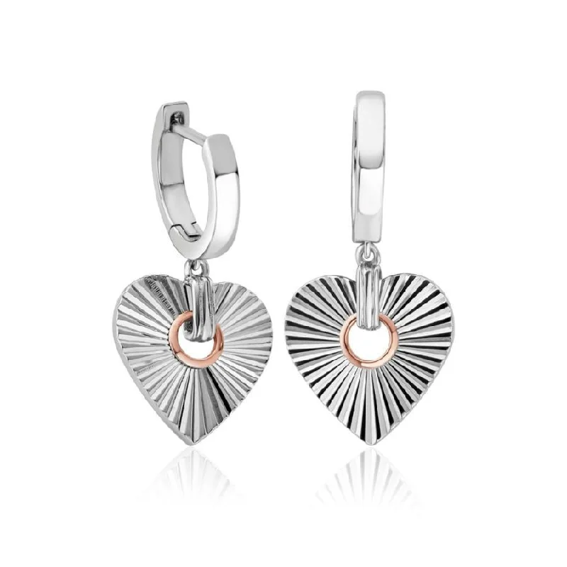 Modern Gemstone Earrings-Silver and 9ct Rose Gold Cariad Horizon Heart Drop Earrings