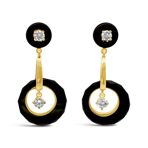 Custom Drop Earrings for Weddings-Onyx & Diamond Estate Earrings